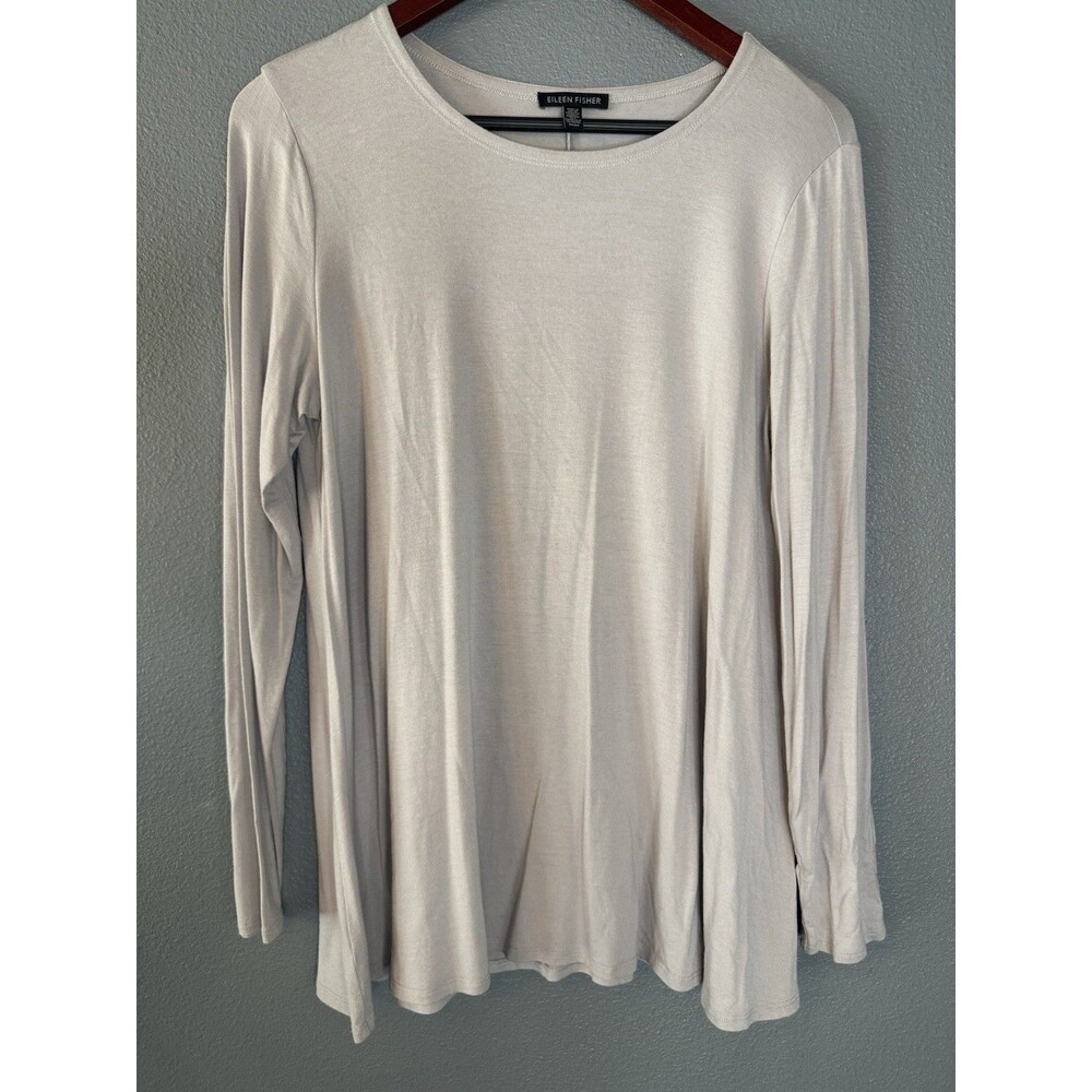 Eileen Fisher Taupe Solid Knit Scoop Neck Long Sleeve Tunic Women's Medium